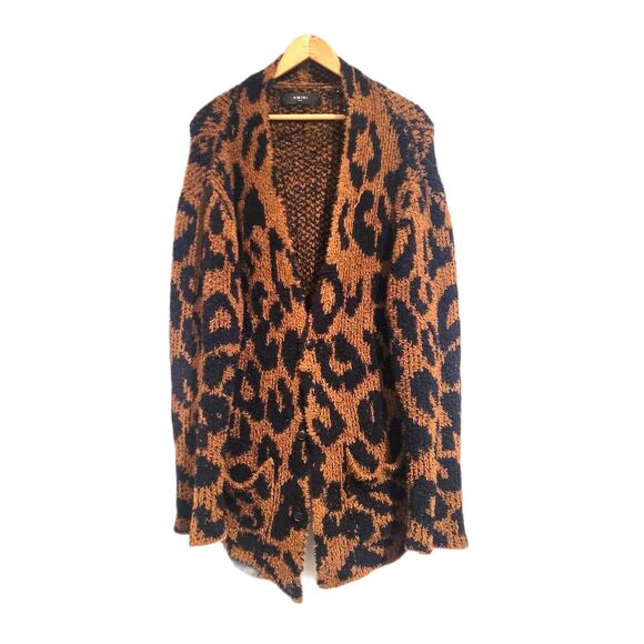 Amiri Leopard Print Cardigan, Brown S. MALL - Picture 1 of 12